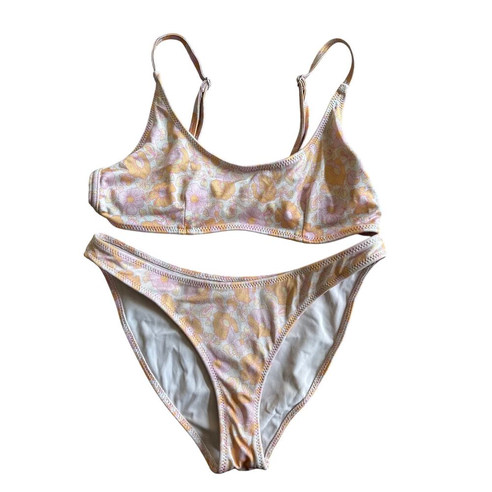 TRIANGL Bikini Set Small Pink Floral 2 Piece Adjustable Swimwear w/ Bag Faded